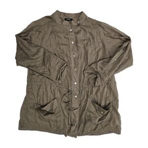 Torrid Sheer Jacket Women's Size 2XL Olive Green Belted Snap Front